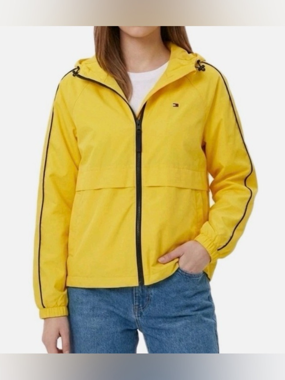 Tommy Hilfiger Hooded Windbreaker Jacket Daffodil Yellow Small S